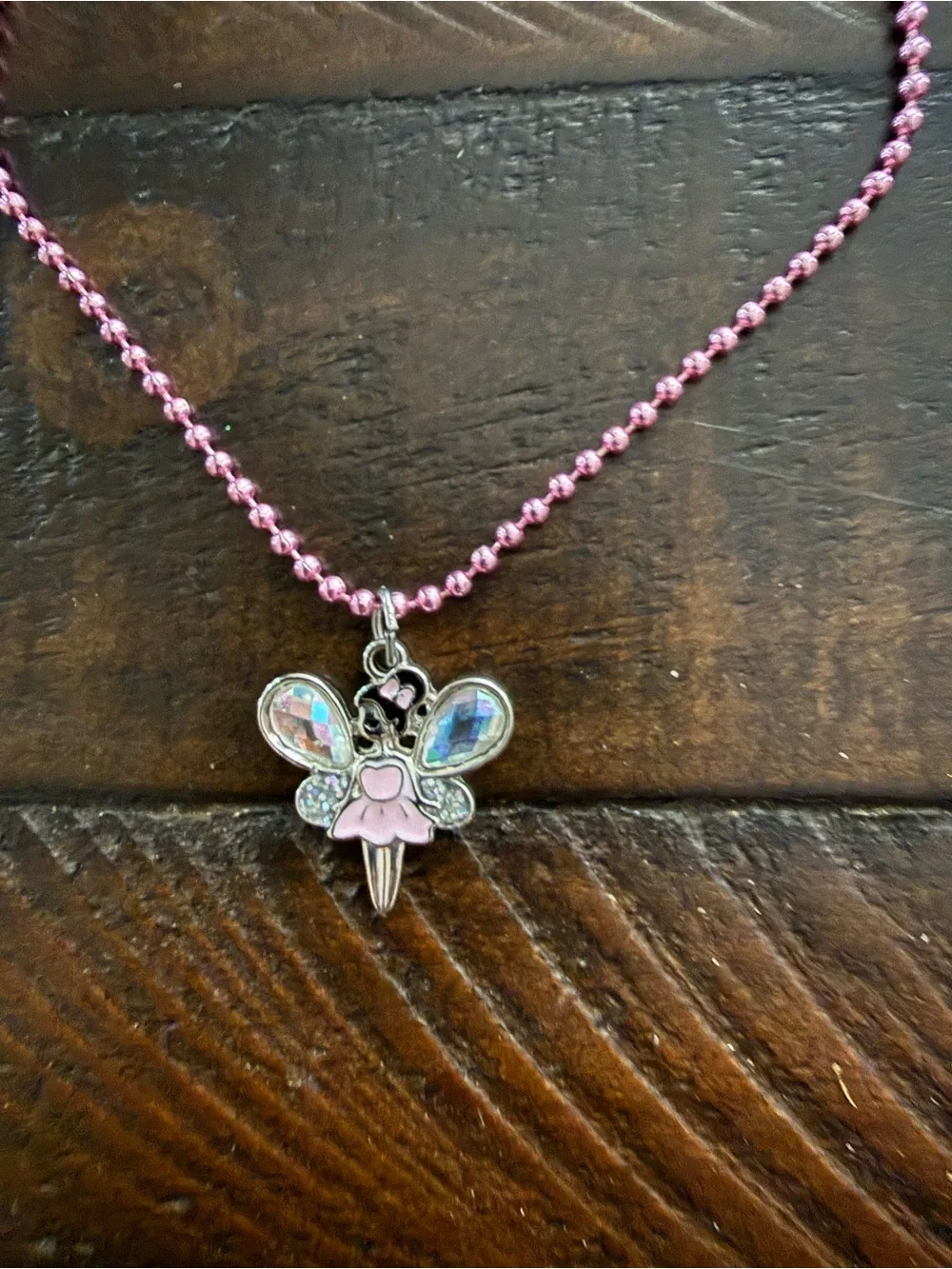 Pink Beaded Fairy Pendant Necklace - girls kids Jewelry